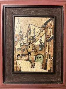 Vintage Scena di Strada Città Casa Casa PUNTO AGO - Arte Popolare Ricamo Cucito - Foto 1 di 13