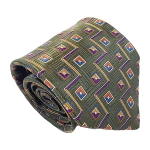 Joseph A. Bank Necktie Green Geometric Pattern Men's Silk Neck Tie - Picture 1 of 5