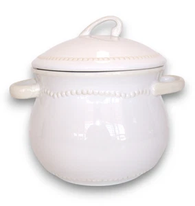 Pavillion by Princess House Large Crock with Handles and Lid Ivory Beaded - Picture 1 of 6