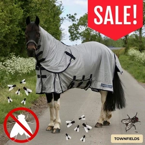 FLY MESH RUG l Townfields Fly Mesh Combo Neck Breathable Horse Rug Grey - Picture 1 of 4