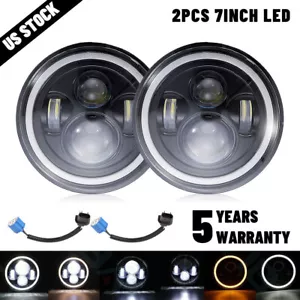 2x7" Inch Round LED Headlight Halo Angel Eye DOT For Jeep Wrangler TJ/LJ/CJ/JK - Foto 1 di 11