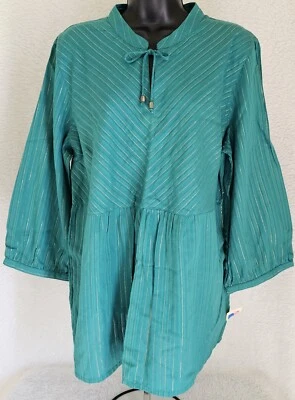 Camisa Top Blusa Covington Mujer Talla XL X Grande 18 Verde Dorado Rayas NUEVA Foto 1 de 4