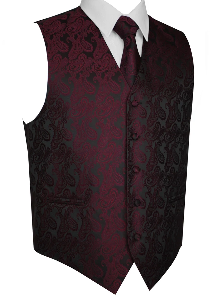 Men's Paisley Formal Tuxedo Vest Tie & Hankie set Wedding Prom Cruise Homecoming - Image 1 of 2