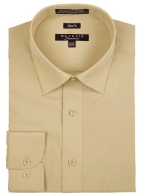 Camisa de vestir Marquis para hombre premium calce ajustado con botones manga larga color liso Foto 1 de 3