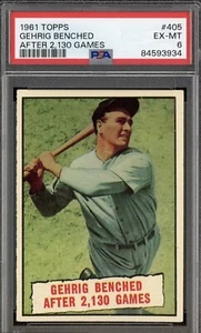 1961 Topps Lou Gehrig #405 PSA 6 “EX-MT” Benched After 2,130 Games Yankees HOF - Picture 1 of 2