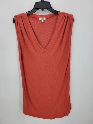 Top túnica LNA para mujer pequeño naranja acanalado hombro cuello en V funda tejida boho Foto 1 de 4