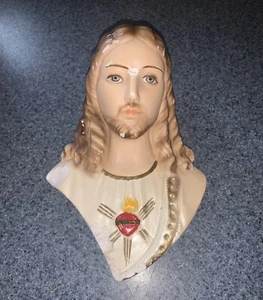 VTG 1970s Multicolor Jesus Bust Hanging Ceramic Sculpture (7.3" x 5.17" x 2.75") - Picture 1 of 24