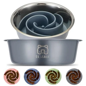 2-in-1 Metal Slow Feeder Dog Bowl, Stainless Steel Dog Bowls with Silicone Sl... - Picture 1 of 6