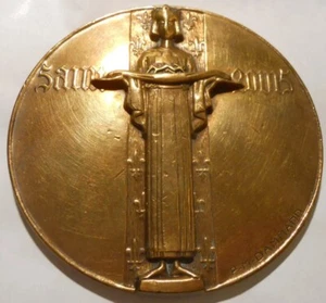 RARA FRANCIA SAINT LOUIS FRANCESE ART DECO MEDAGLIA BRONZO GESÙ CORONA CRISTO - Foto 1 di 3