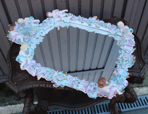 XL italian capodimonte porcelain cherub angels floral wall mirror Cover