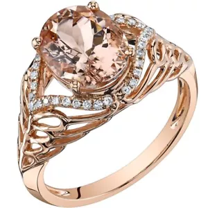 Peora 2.50 Carat Oval Morganite Diamond Ring 14K Rose Gold Size 6 Fine Jewelry - Picture 1 of 5