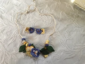 Karen Justice Vintage Clay Floral Necklace & Earrings Set Multicolor Jewelry NEW - Picture 1 of 8