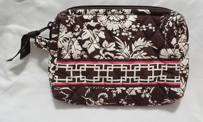 Vera Bradley Imperial Toile Estojo Cosmético Bolsa Top Zíper Forro de Vinil Marrom - Imagem 1 de 4