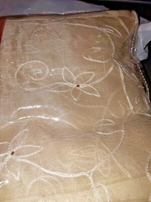 Oval TABLECLOTH off white beaded embroidered Christmas Holiday 60" x 84" mix New - Image 1 of 4