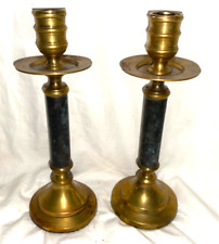 Vintage 8" GATCO Brass Candle Stick Holders W Black Shaft = Faux Marble