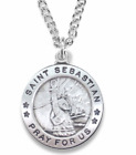 Sterling Silver Round St Sebastian Patron Of Athletes Medal Necklace & Chain