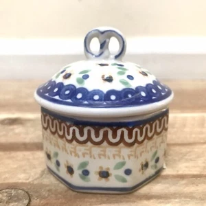 Polish Pottery Boleslawiec Pretzel Lid Trinket Box Handmade Dish Blue Poland - Picture 1 of 6