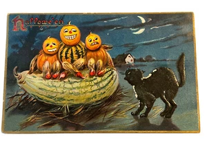 cartolina halloween raphael tuck & son’s n.150 PM 0ct 31 gatto nero,luna. - Foto 1 di 5