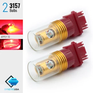 Syneticusa 3157/3057K Bright Red Rear Brake Tail LED Light Pair Bulbs 20W - Picture 1 of 4