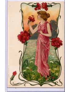 Art Nouveau Postcard - Beautiful Woman - L' Odorat - Sense of Smell - Picture 1 of 2
