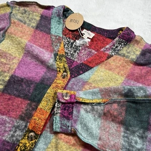 Cárdigan polar a cuadros Bibi suave acogedor suéter de gran tamaño pequeño hippy boho único - Imagen 1 de 8