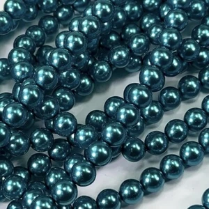 Czech Round Glass Imitation loose Pearls, Quetzal nacre pearl Peacock Blue-Green - Picture 1 of 4