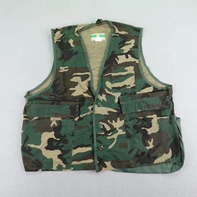 Game Winner Vest Mens XL Green Brown Woodland Camo Game Pouch Hunting Zip Up - Image 1 of 4