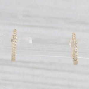 New Diamond Micro Hoop Huggie Earrings 14k Yellow Gold Small Round Hoops - Picture 1 of 6