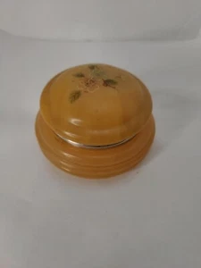 Antique Italian Ribbed Alabaster Keepsake Box Round Floral Art Deco Style - Picture 1 of 11