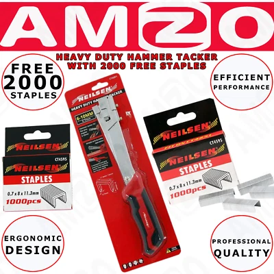NEILSEN Hammer Tacker Stapler Heavy Duty Upholstery with 2000 Staples Carpet Insulation