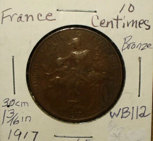 France 1917 10 Centimes Bronze Coin - Picture 1 of 2