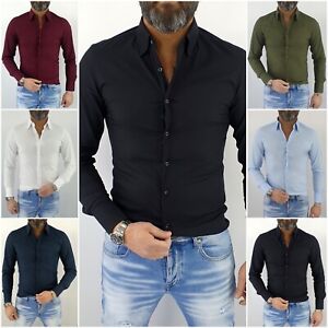 Camicia uomo Slim Fit Collo elastica cotone casual Manica Lunga s,m,l,xl,xxl