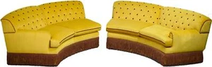 Vintage Hollywood Glam Semi-Circle Yellow Red Velour Curved Sofa Set - 2 Pieces - Picture 1 of 17