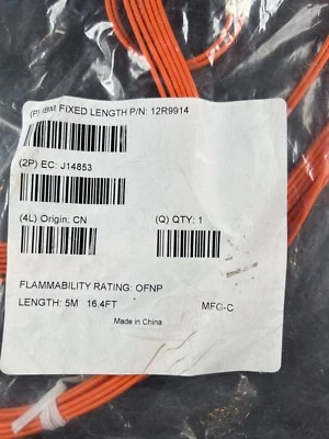 5M/16ft - LC/LC Fiber Cable 50/125 - IBM OEM - PN 12R9914  EC J14853 OFNP - New - Image 1 of 2