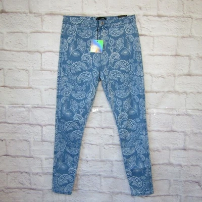Pantalones de mezclilla Missguided Vice talla 12 EE. UU. azul estampado bandana tiro alto ajustados elásticos Foto 1 de 4
