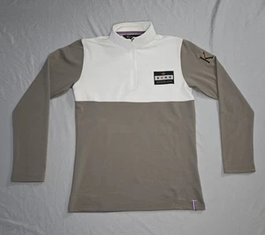 White & Chocolate Brown Zip Neck KINGSLAND Equestrian LS Shirt Medium - Picture 1 of 9