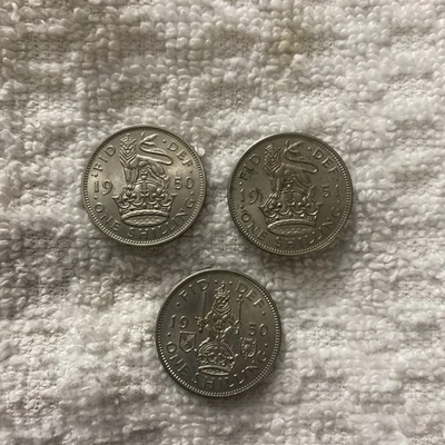1950-1951 George VI British Silver One Shilling Coins Lot of 3   - Image 1 of 2