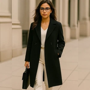 NWT City Chic 24 XXL Black Textured Boucle Long Trench Coat Women Preppy Chic - Picture 1 of 10