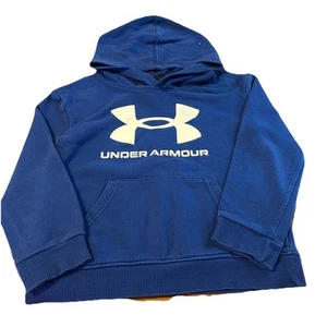 Under Armour Boys Blue Pullover Hoodie Kangaroo Pocket White Logo Size 6 - Picture 1 of 6
