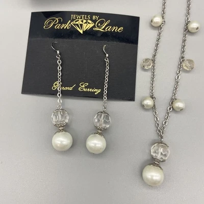 Retired Park Lane Genuine Swarovski Crystals & Faux Pearls Necklace & Earrings - Image 1 of 4