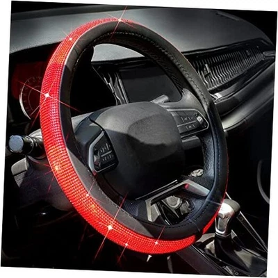  Nueva cubierta de volante de cuero diamante tamaño estándar [14"1/2-15"] diamante rojo Foto 1 de 4