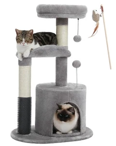 Cat Tower & Play Space - Medium Cat Tree, 32.7" Condo with Self-Groomer, Scra... - Picture 1 of 7