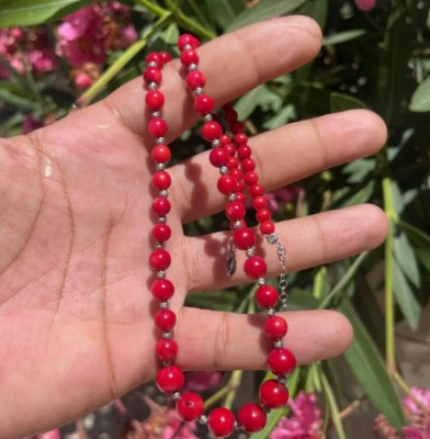 Collar de plata de ley 925 con piedras preciosas de coral rojo hecho a mano natural Foto 1 de 4