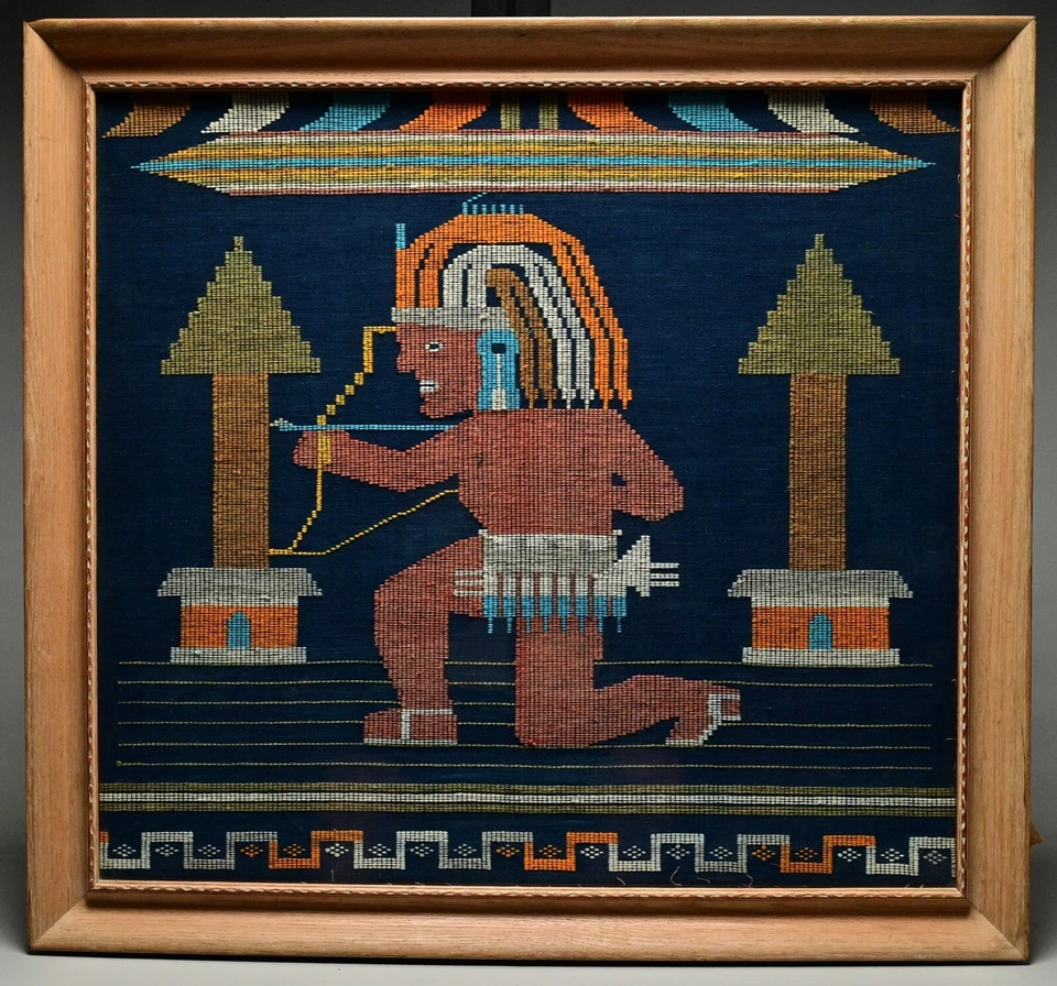 Tapiz antiguo original vintage nativo americano azteca arco cazador punta de aguja Foto 1 de 4