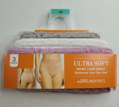 Warners Brief Lace Waist Underwear Womens Panties Ultra Soft 3-Pair Small 5 S - Image 1 of 4