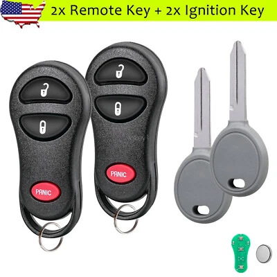 2 For 1999 2000 2001 2002 2003 2004 Jeep Grand Cherokee Remote Fob + Chip Key - Image 1 of 4