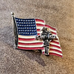 POW - MIA USA Flag Lapel Pin Heavy Large Size 2 Pin Backs America Vintage Metal - Picture 1 of 6