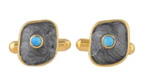 Turquoise 14K Gold Plated Art Deco Enameled Cufflinks - Picture 1 of 5