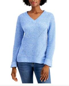 Style & Co 0X 1X 2X 3X Coral Blue Beige Long Slv V-Neck Textured Sweater NWT F/S