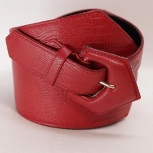 Vtg Red Corset Leather Waist Belt Women M L Lizard Embossed Wide Covered Buckle - Picture 1 of 10